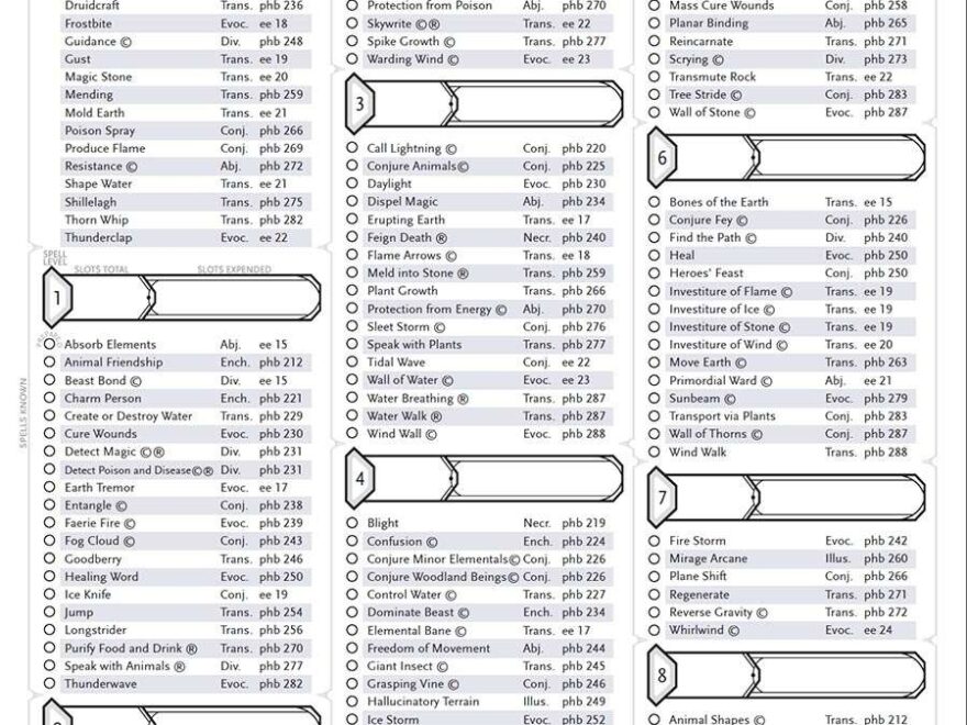 Druid Spell Sheet By John Bard Printable Dungeon Masters Guild Dungeon Masters Guild