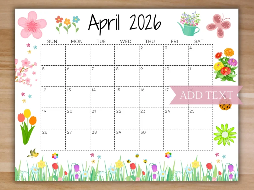 EDITABLE April 2026 Calendar Printable Calendar Cute Spring Calendar Monthly Calendar Homeschool Planner School Work Office Home Etsy
