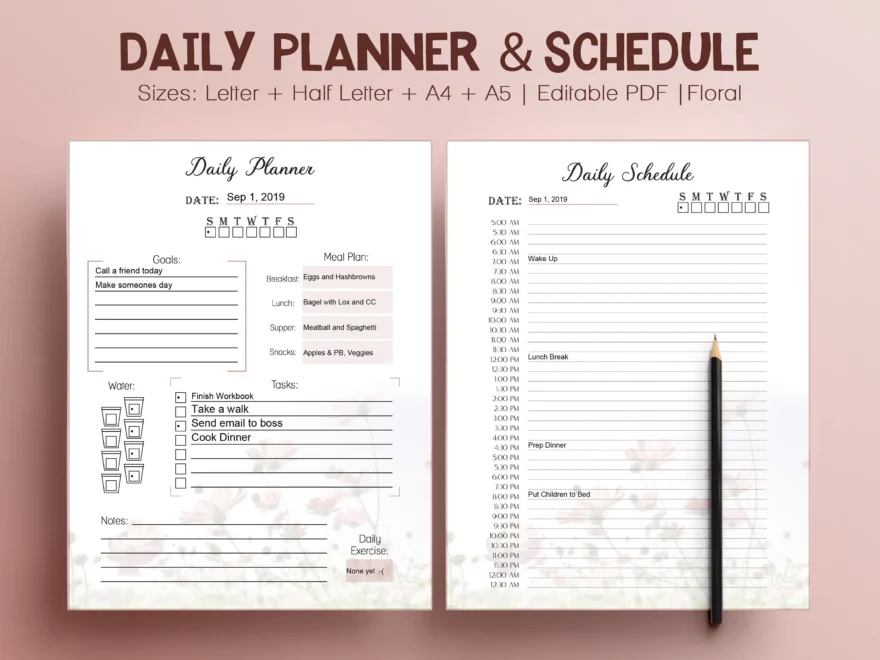 Editable Daily Life Planner Schedule Meal Plan PDF Template Etsy