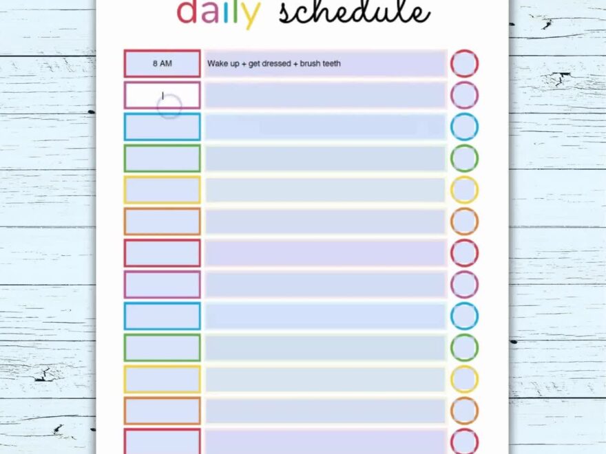 Editable Daily Schedule Template For Kids Printable Kids Daily Schedule Cute Colorful Daily Schedule Planner For Kids Fillable PDF Etsy