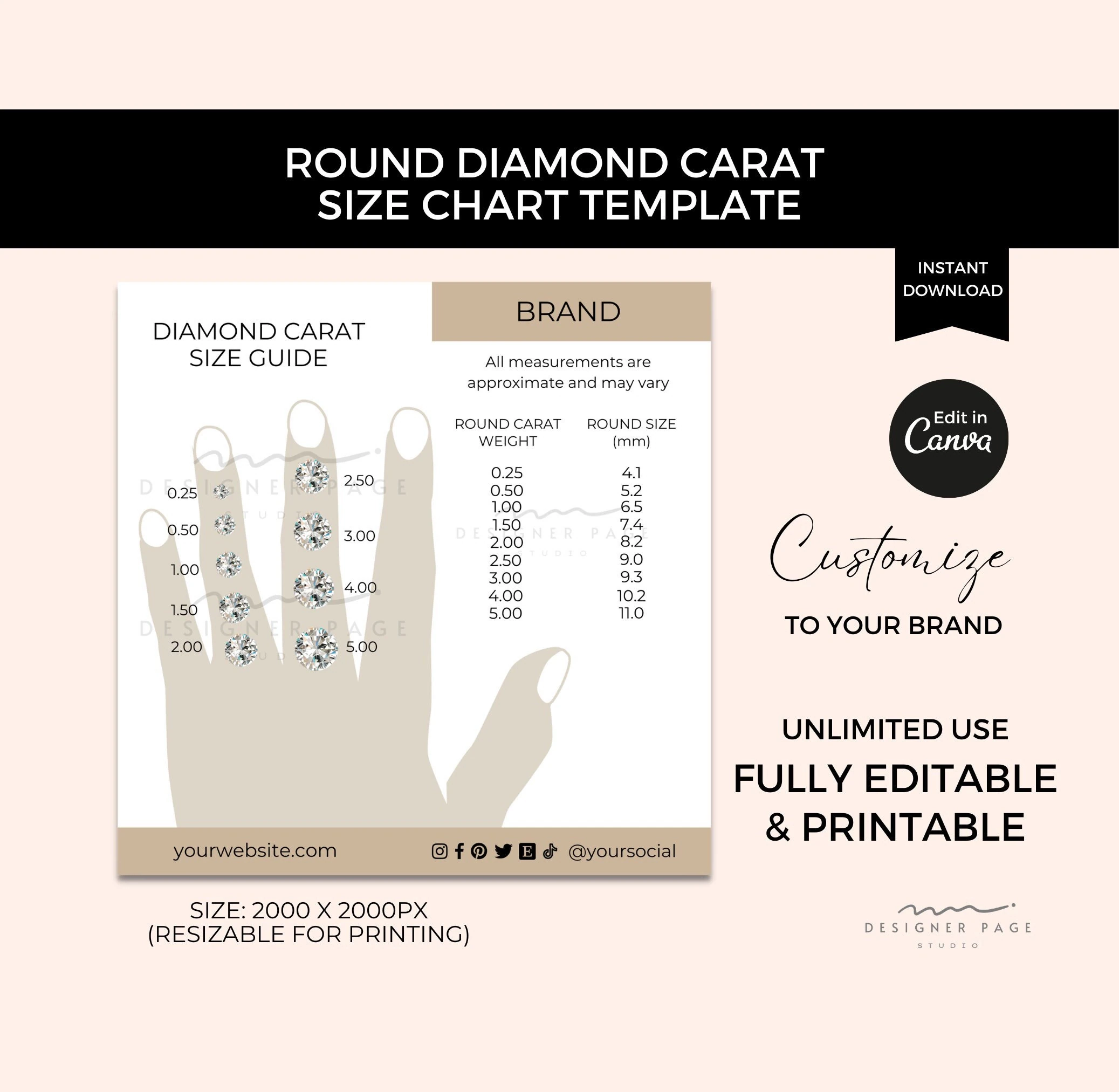 Printable Diamond Carat Size Chart Printable Diamond Carat Size Chart