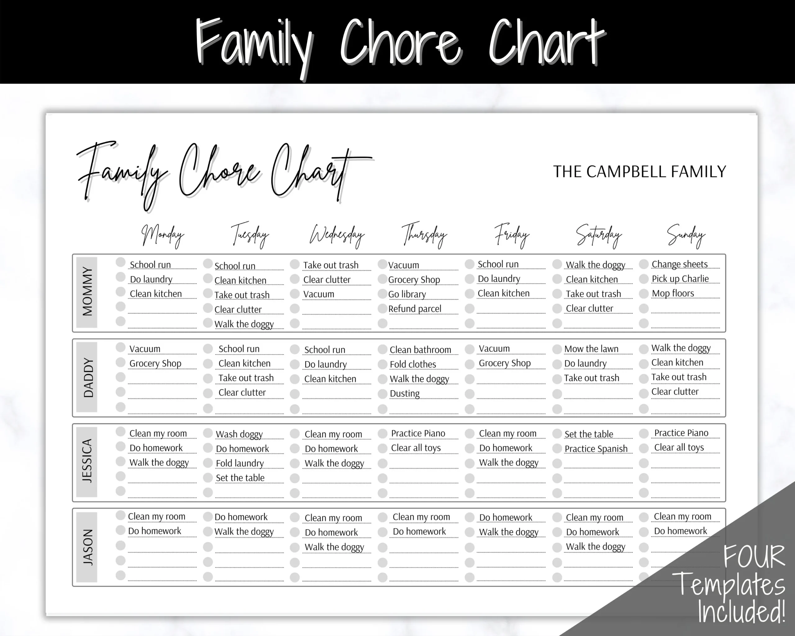 Printable Household Chore Chart