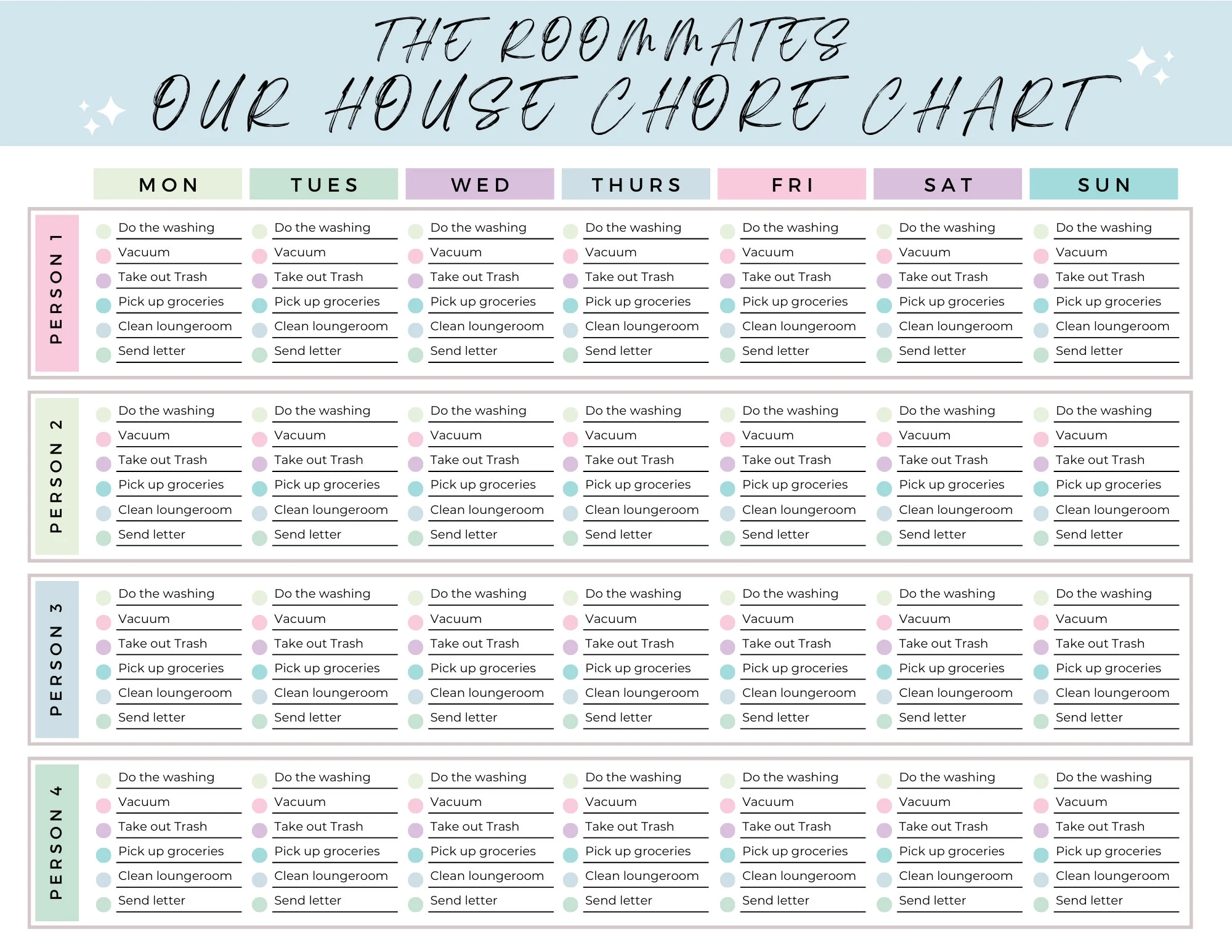 Cleaning Schedule Printable Roomate