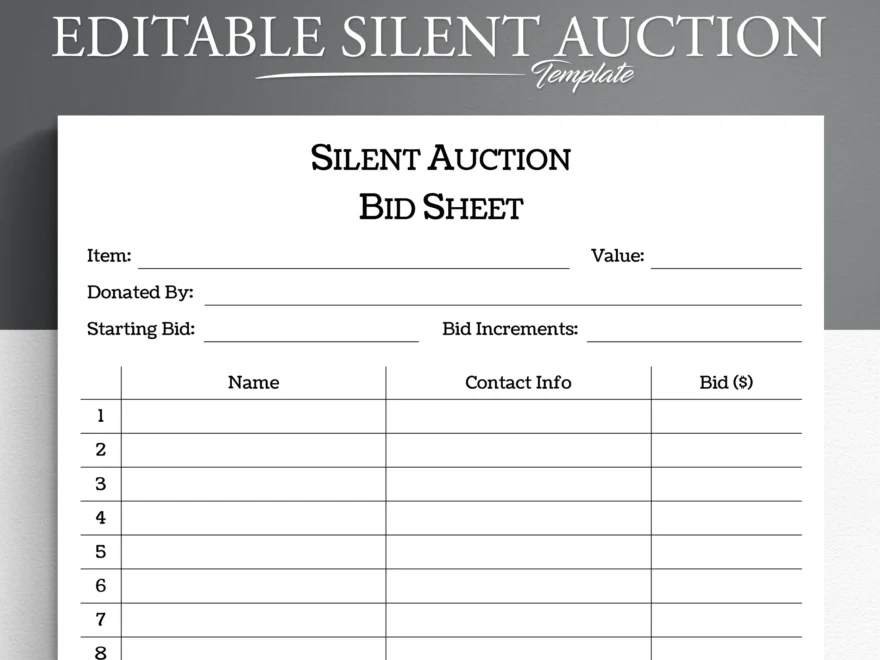 Editable Silent Auction Bid Sheet Template PDF Word Google Docs Etsy
