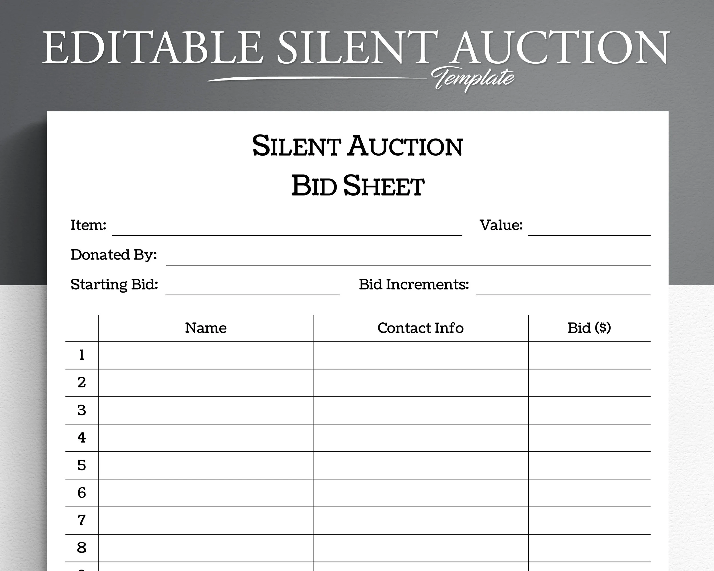 Editable Silent Auction Bid Sheet Template PDF Word Google Docs Etsy Editable Silent Auction Bid Sheet Template PDF Word Google Docs Etsy