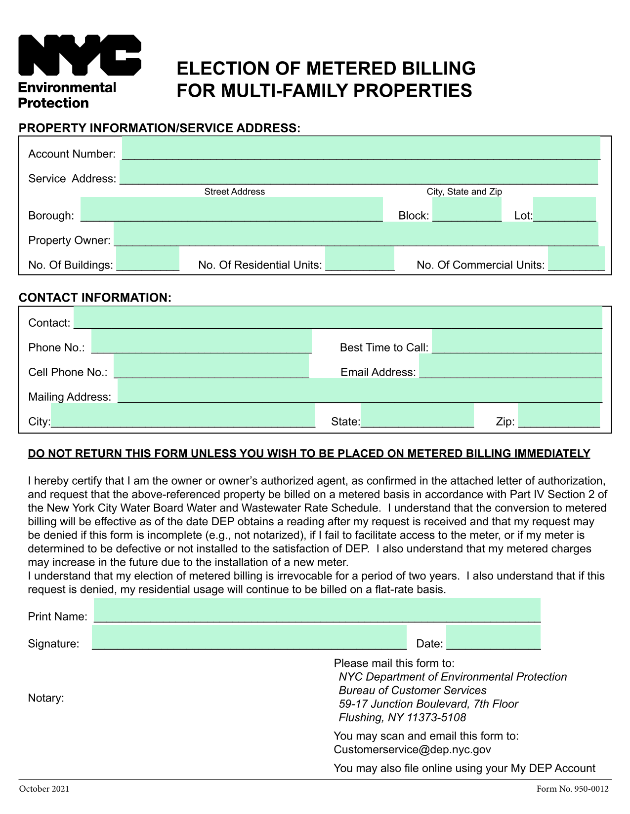 Election Of Metered Billing For Multi Family Properties Election Of Metered Billing For Multi Family Properties