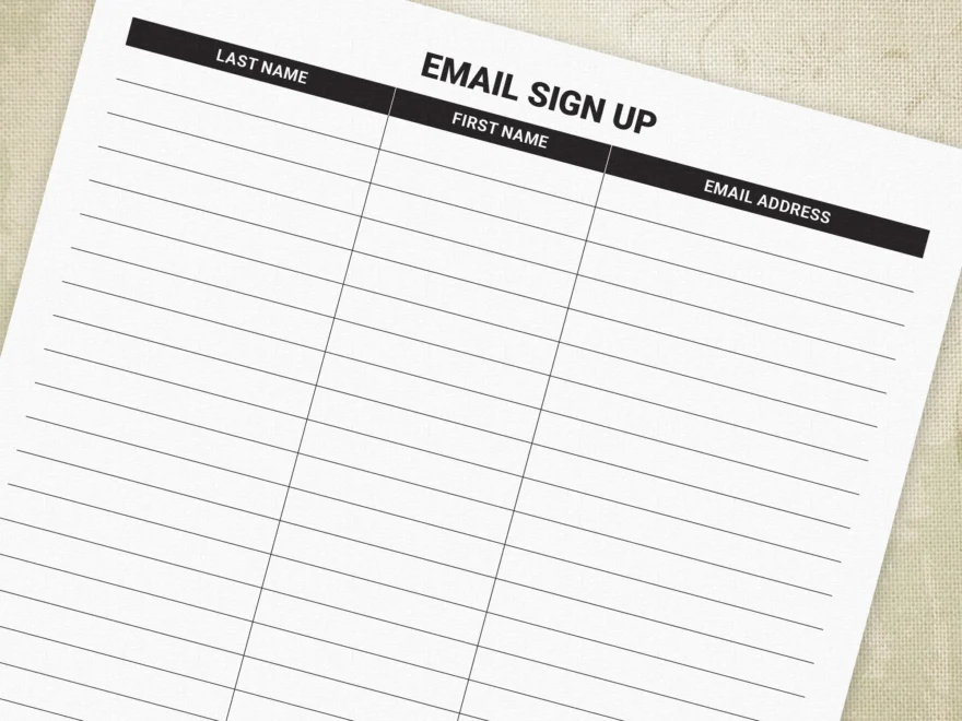 Email Sign Up Sheet Printable For Clipboard
