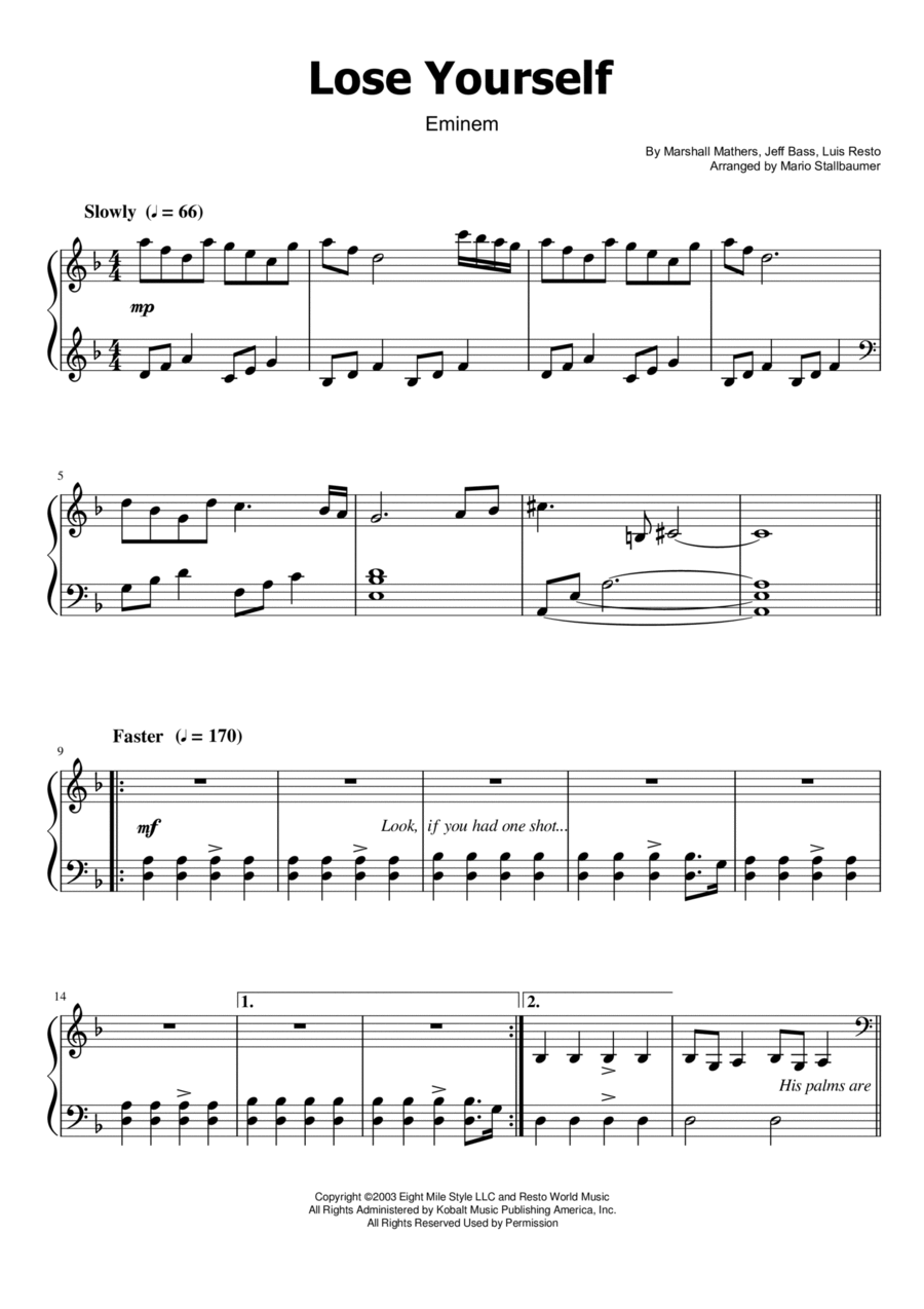 Printable Sheet Music For Eminem Printable Sheet Music For Eminem