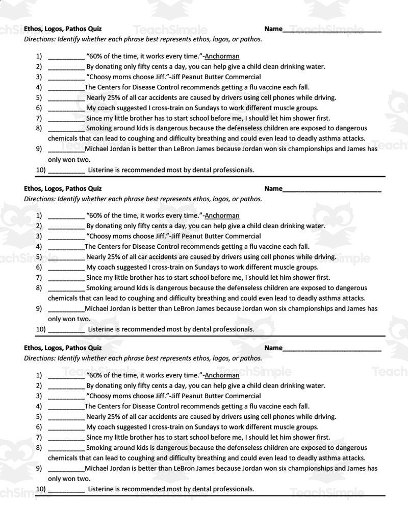 Ethos Logos Pathos Quiz By Teach Simple Ethos Logos Pathos Quiz By Teach Simple