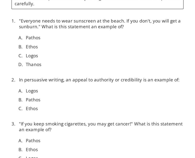 Ethos Pathos Logos Quiz My Worksheet Maker Create Your Own Worksheets