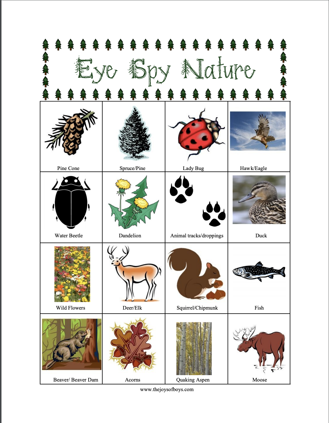 Printable I Spy Nature Check List Printable I Spy Nature Check List