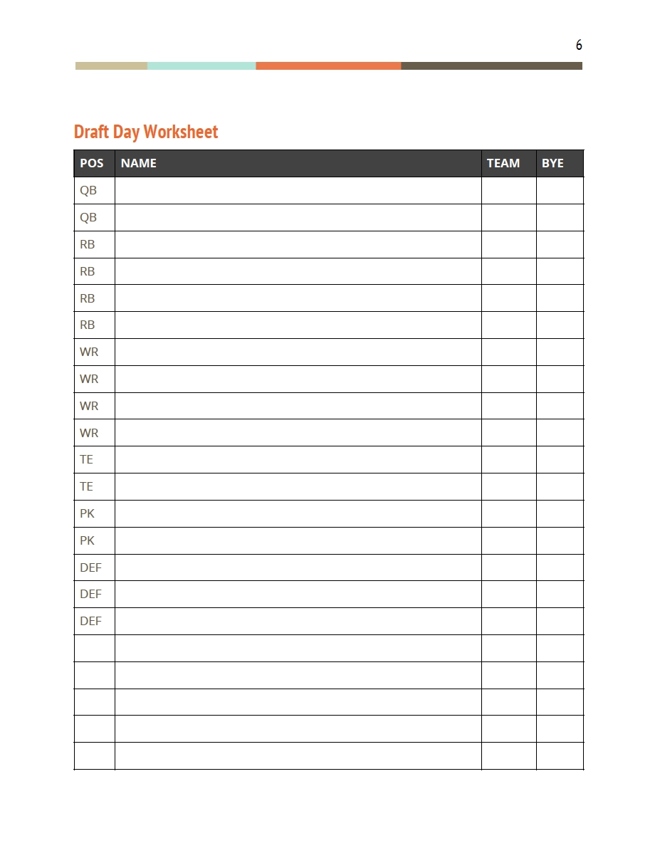 Fantasy Football Draft Packet FanDraft Fantasy Football Draft Packet FanDraft