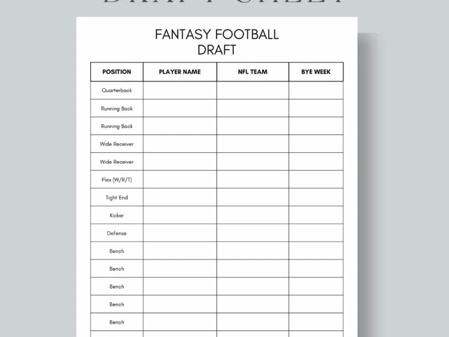 Fantasy Football Draft Sheet US Letter A4 A5 instant Download PDF Etsy