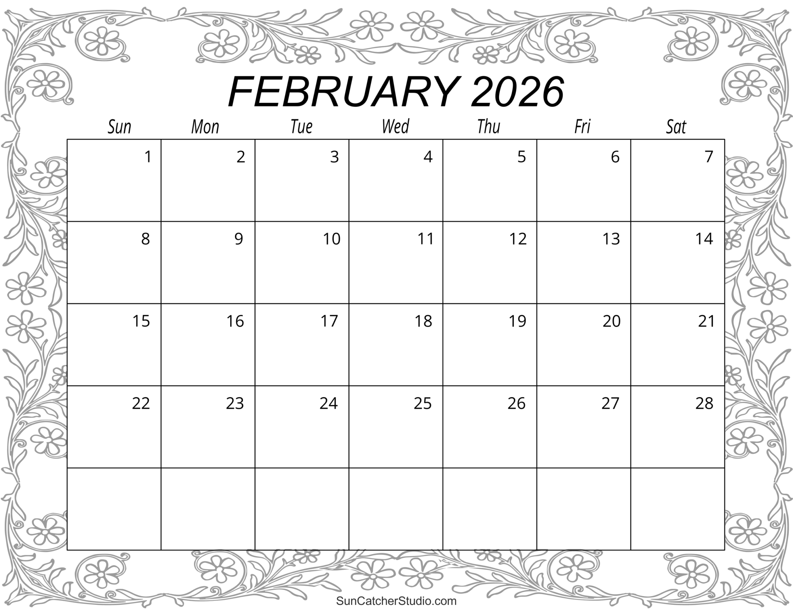 February 2026 Calendar Free Printable Free Printables Monograms Design Tools Patterns DIY Projects
