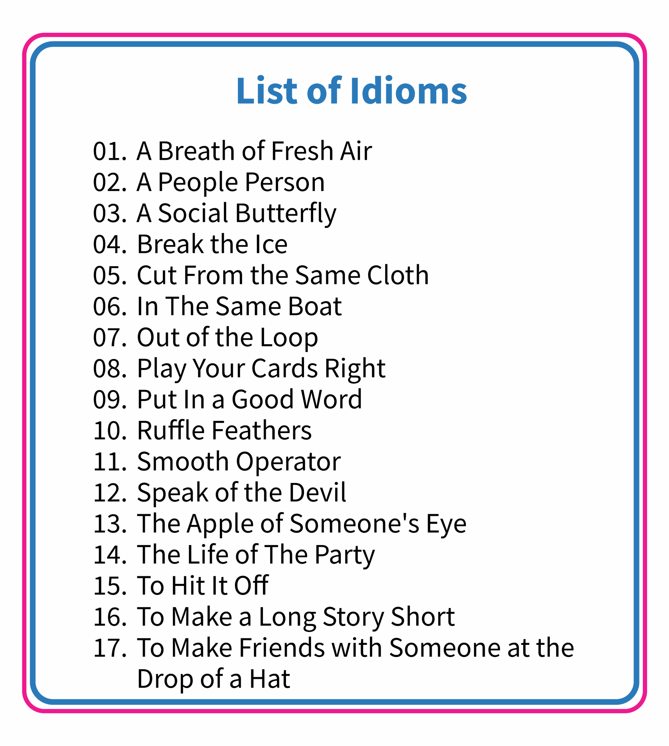 Printable List Of Idioms Printable List Of Idioms