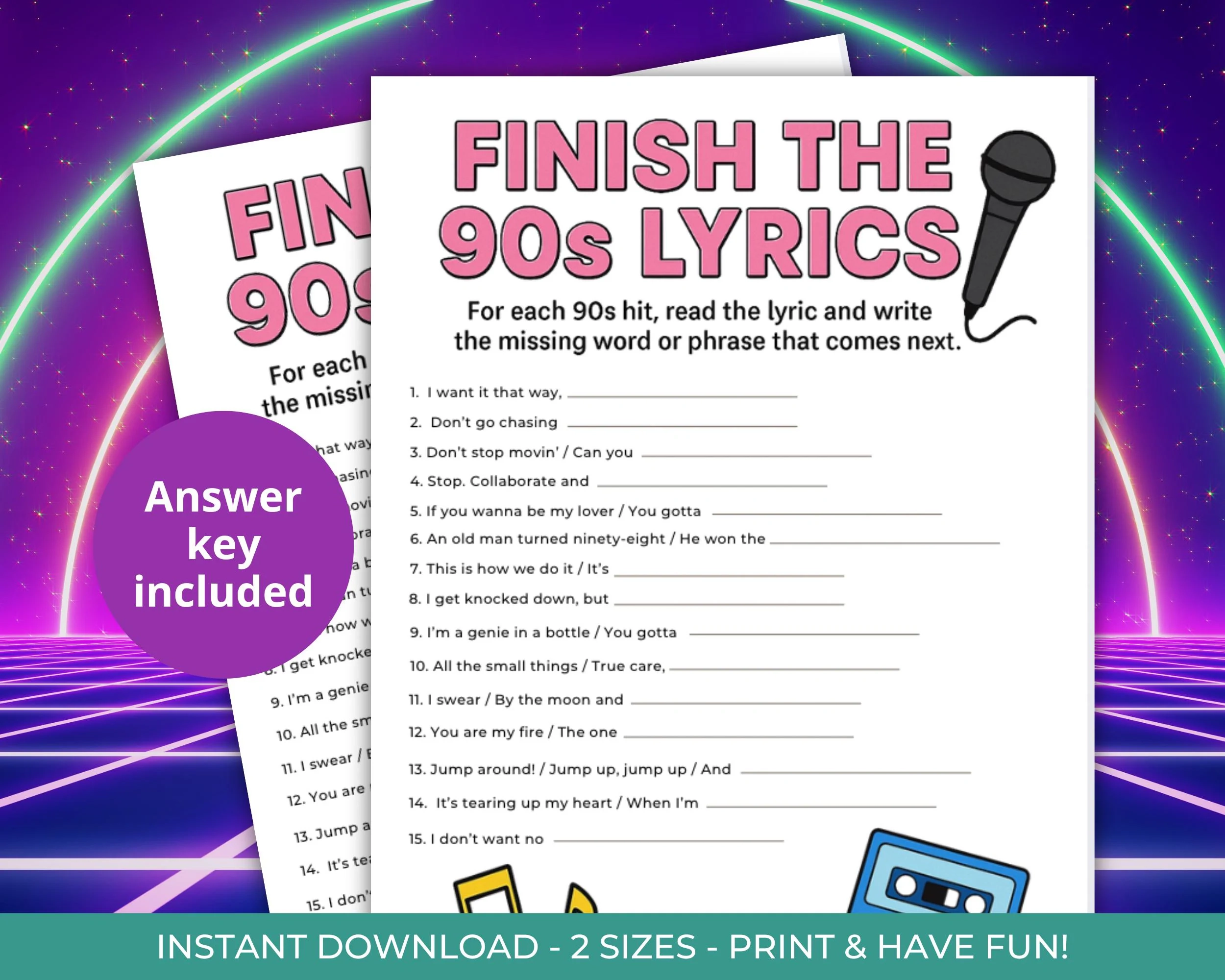 Classic Song Lyrics Quiz Printable