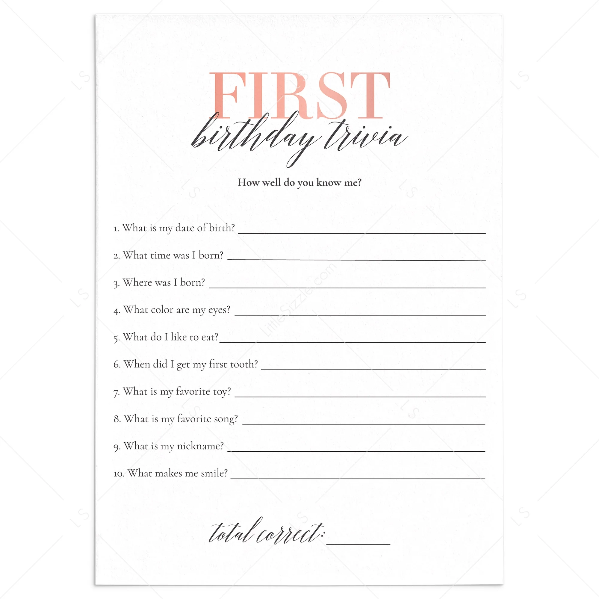 First Birthday Trivia How Well Do You Know The Birthday Girl Printable LittleSizzle