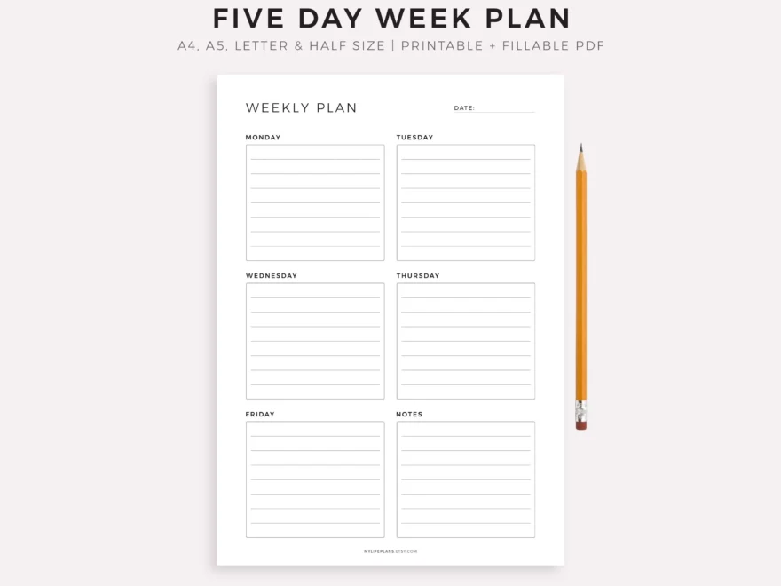 Five Day Weekly Planner Printable Student Planner Desk Organizer Weekly Schedule Weekly Agenda Work Planner A4 a5 letter half Etsy Israel