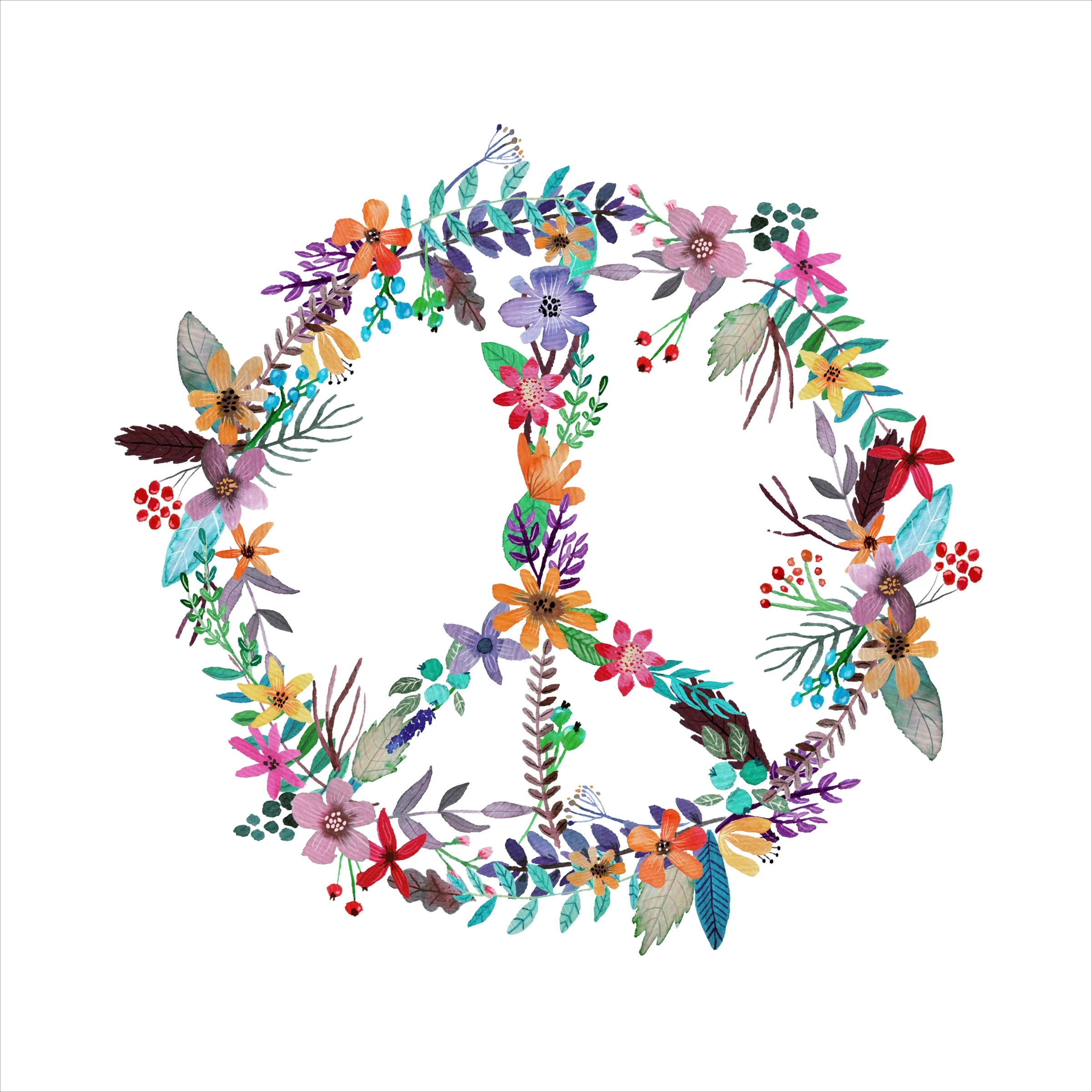 Floral Peace Sign Wreath 8 X 8 Art Print Minglewood Bake Shop