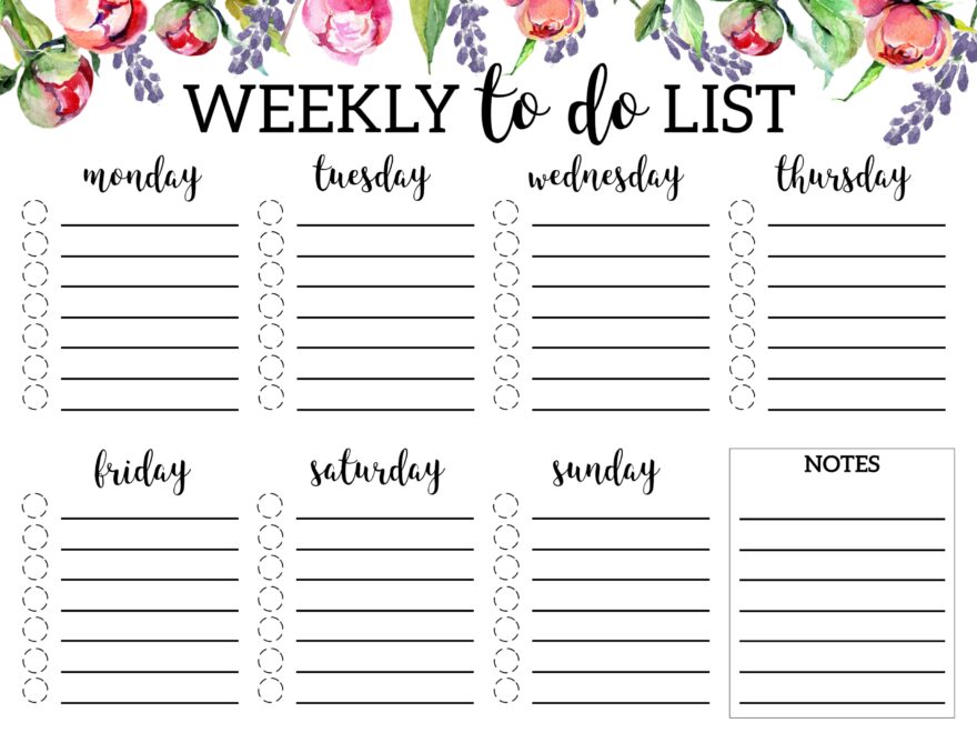 Floral Weekly To Do List Printable Checklist Template Paper Trail Design