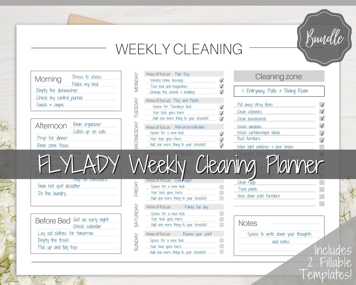 FLY LADY Cleaning Schedule Printable Landscape Portrait Mono FLY LADY Cleaning Schedule Printable Landscape Portrait Mono
