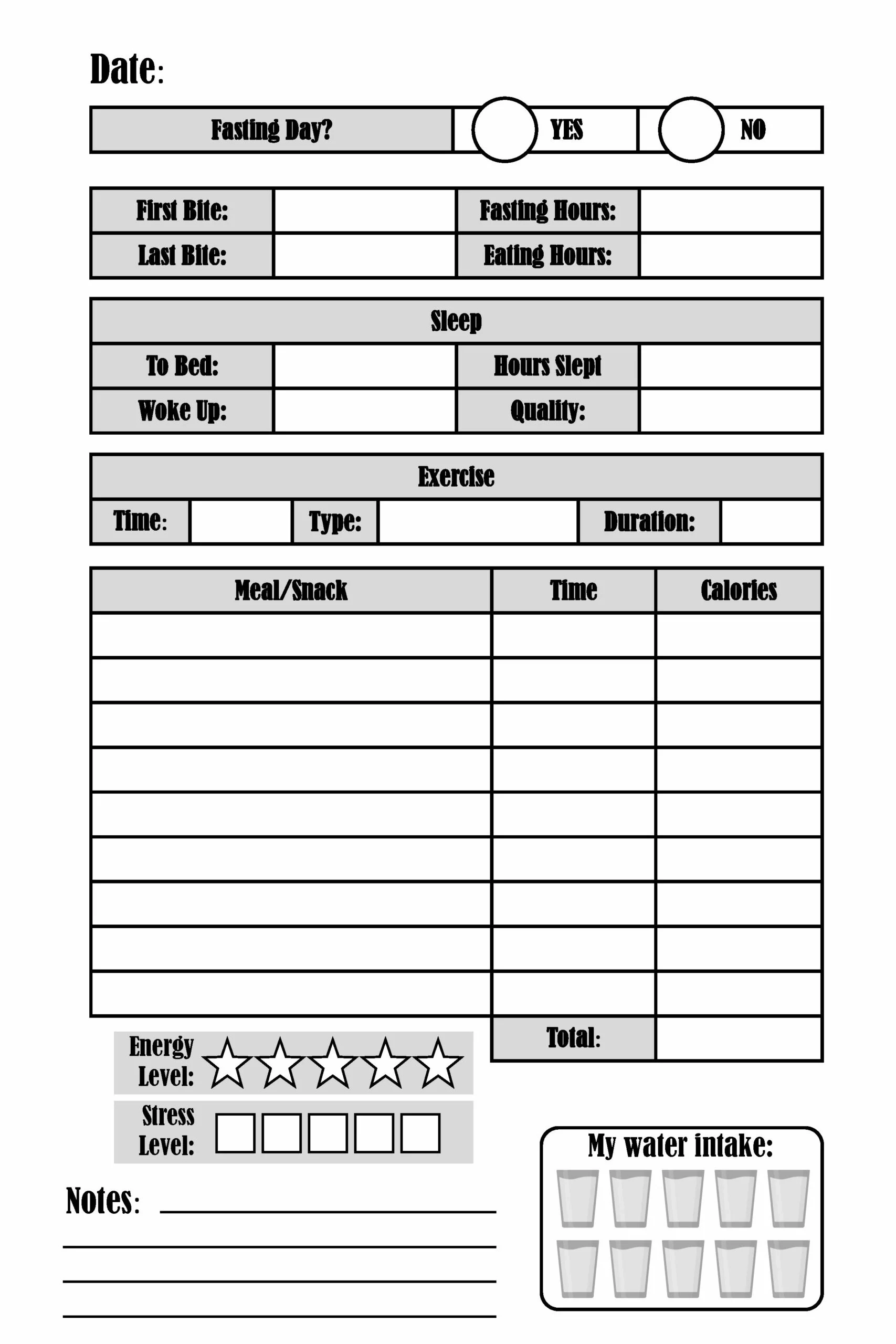Food Diary Template Free Printable Track Food And Water Intake