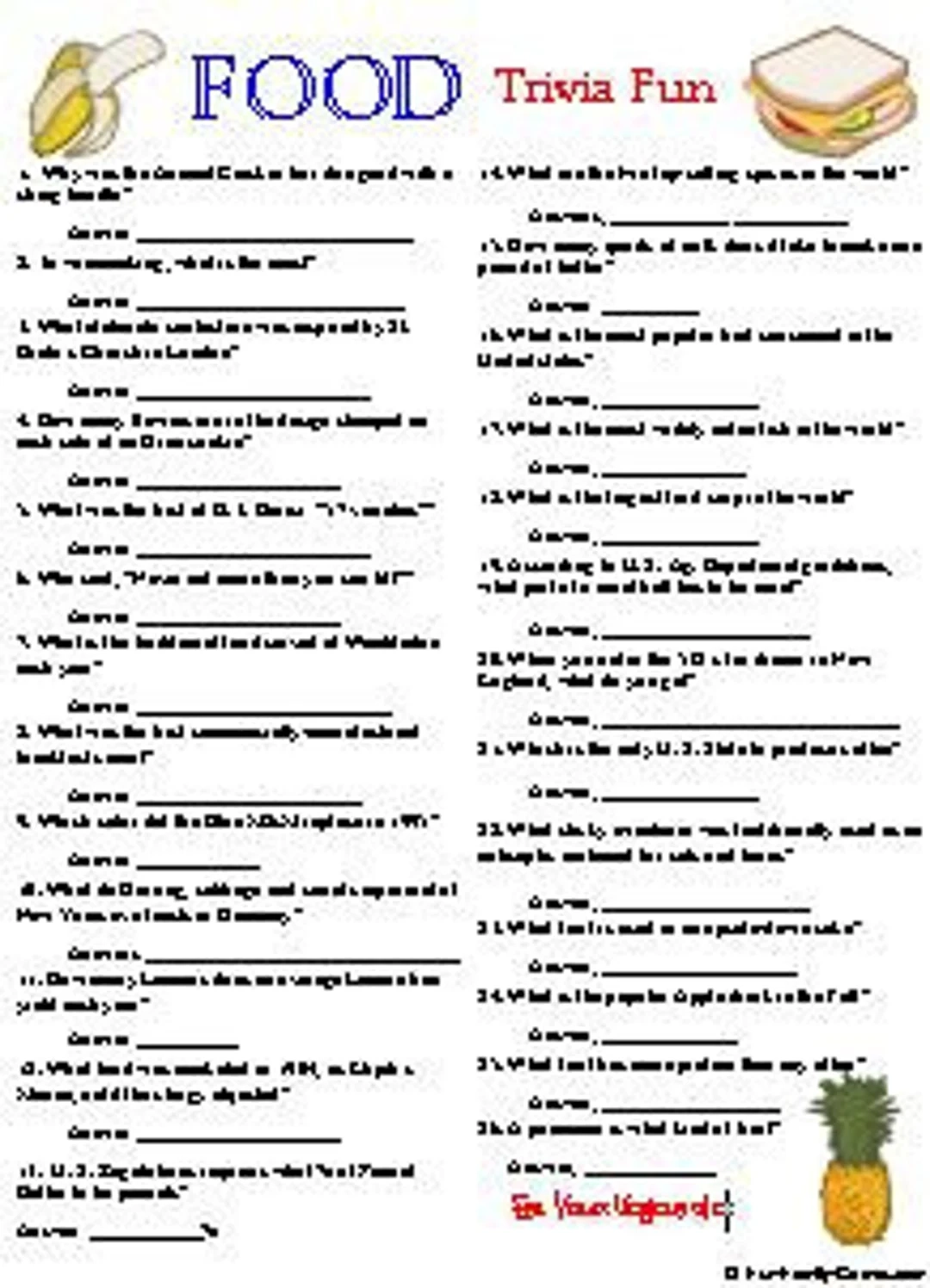 Printable Cooking Trivia Contest Printable Cooking Trivia Contest