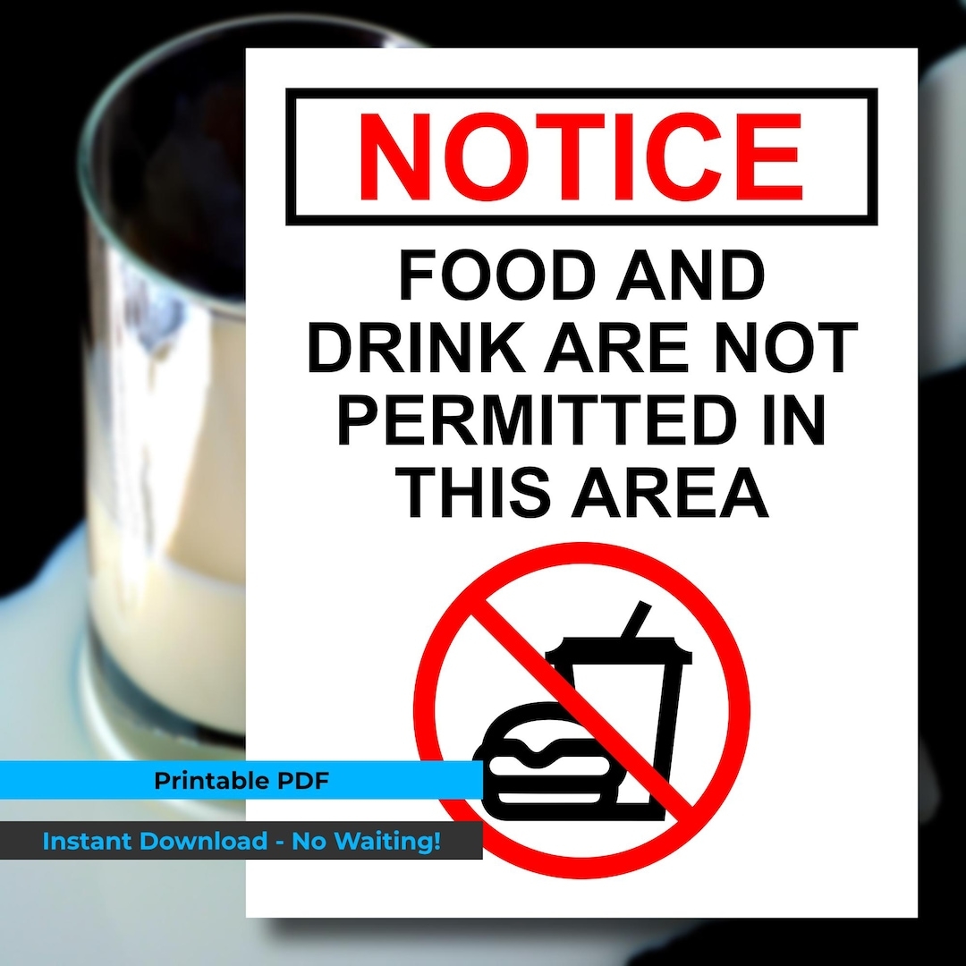 Food Or Drink Not Permitted In This Area Sign Printable PDF Instant Digital Download Etsy