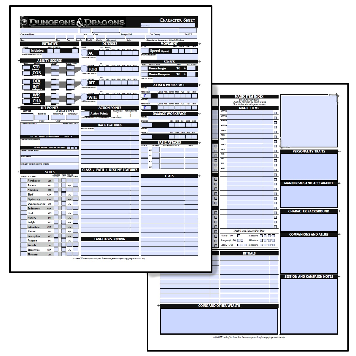 Form Fillable D D 4e Character Sheet