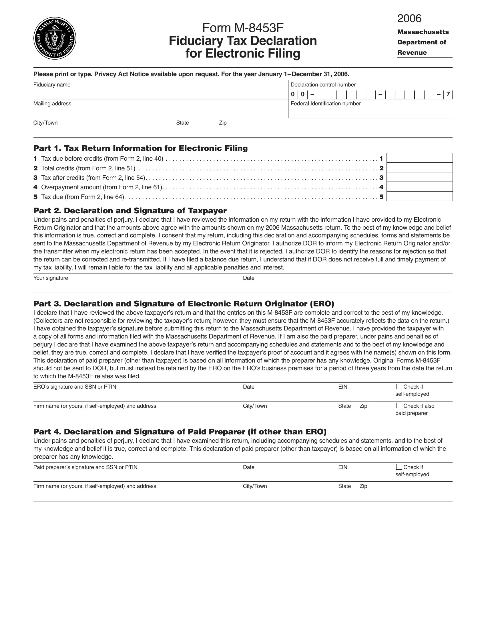 Form M 8453F Fill Out Printable PDF Forms Online