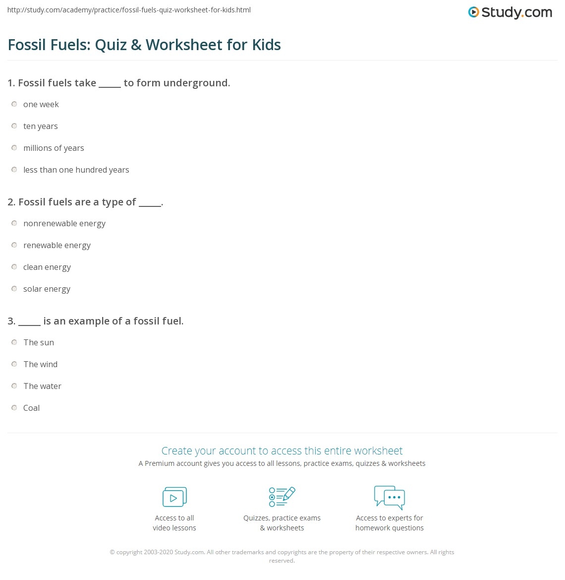 Fossil Fuels Quiz Worksheet For Kids Study Fossil Fuels Quiz Worksheet For Kids Study