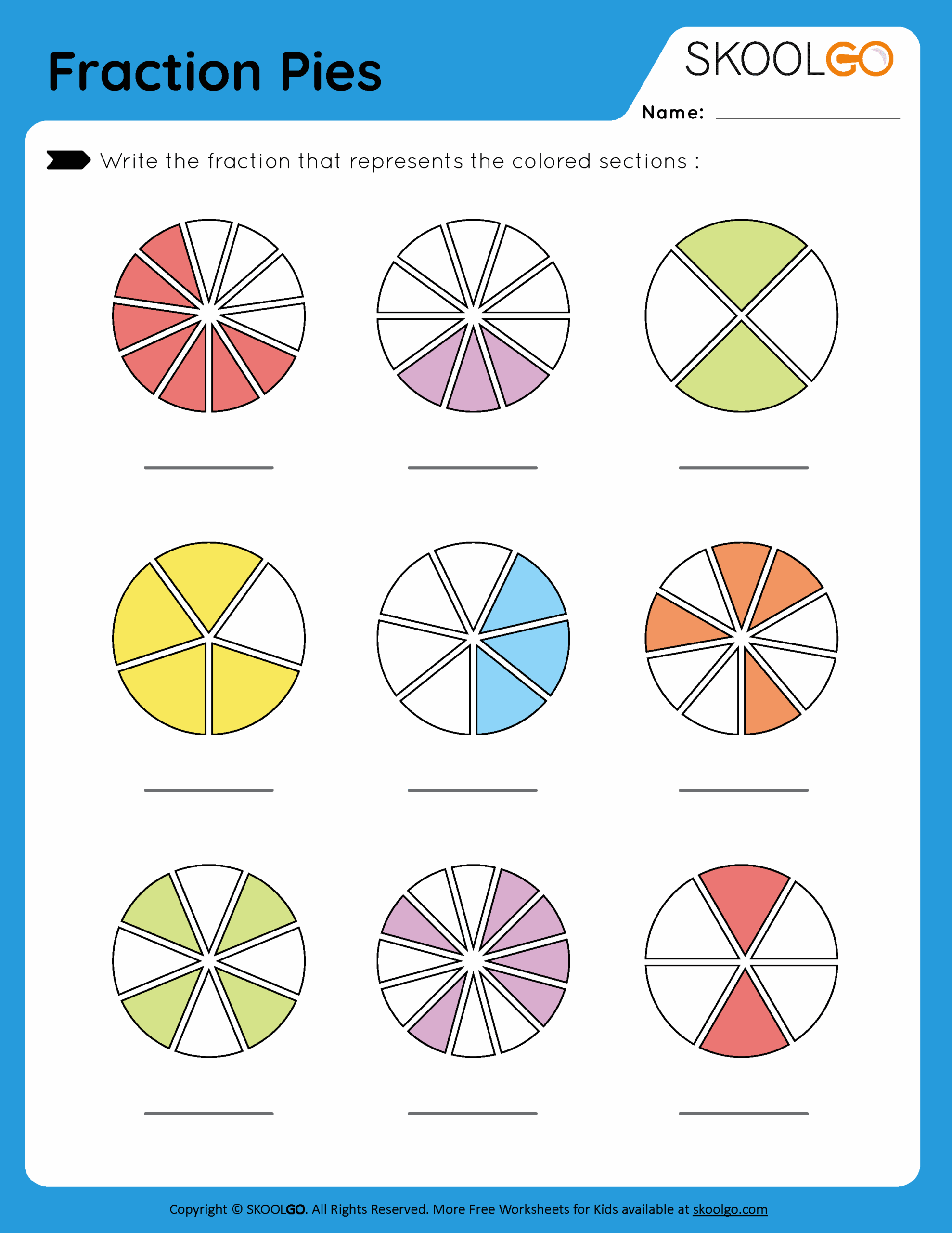 Fraction Pies Free Worksheet For Kids SKOOLGO Fraction Pies Free Worksheet For Kids SKOOLGO