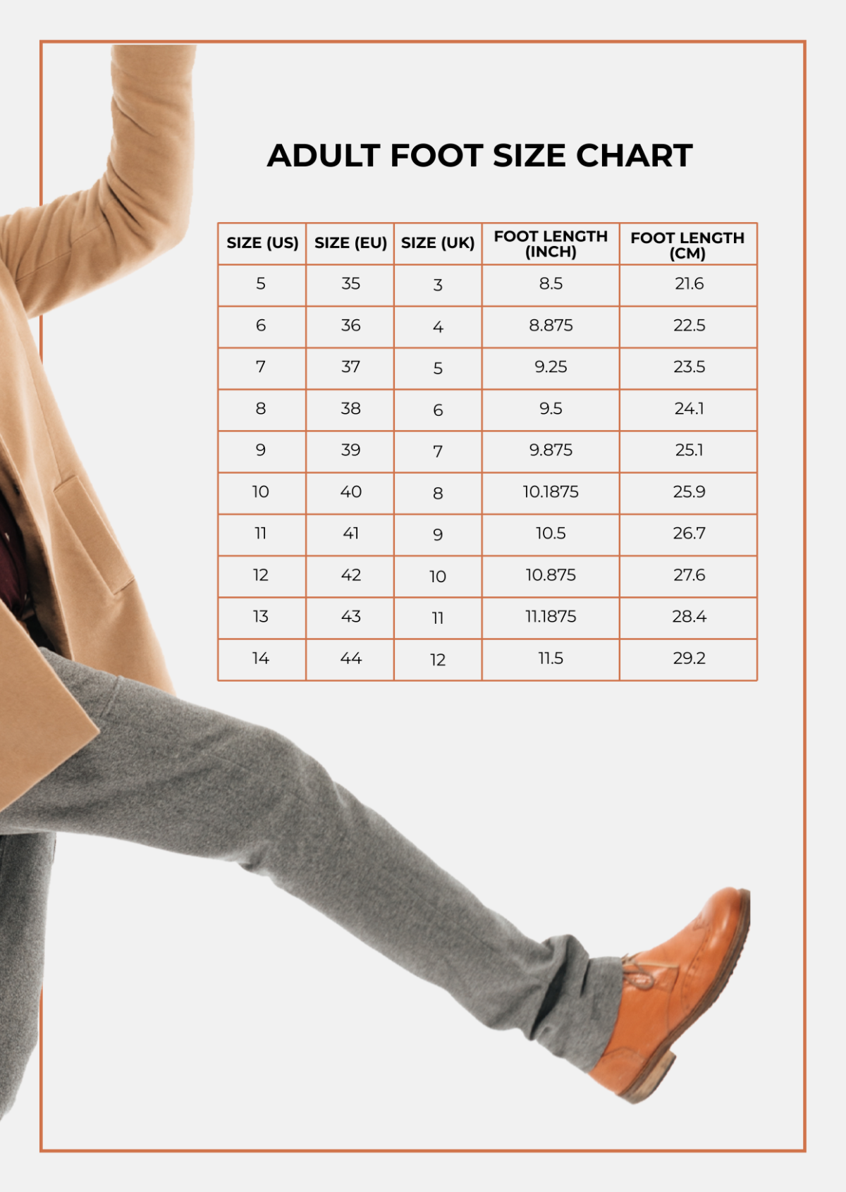 Printable Shoe Size Guide Adult Printable Shoe Size Guide Adult