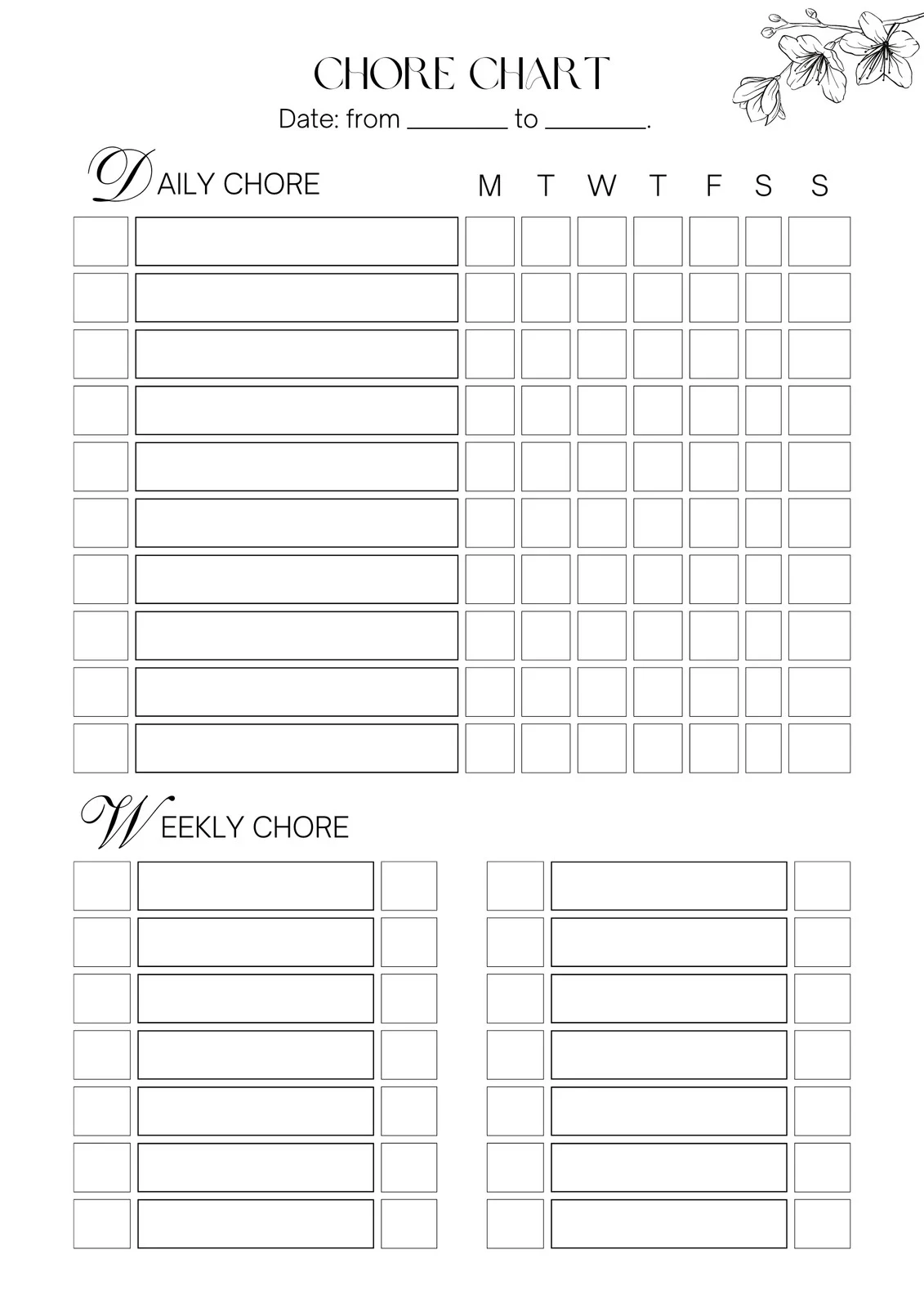 Printable Weekly Chore Chart For Adults Printable Weekly Chore Chart For Adults
