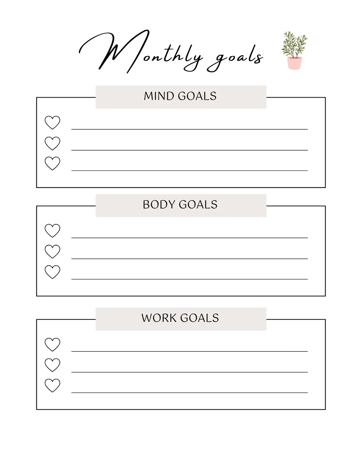 Free And Customizable Goals Templates