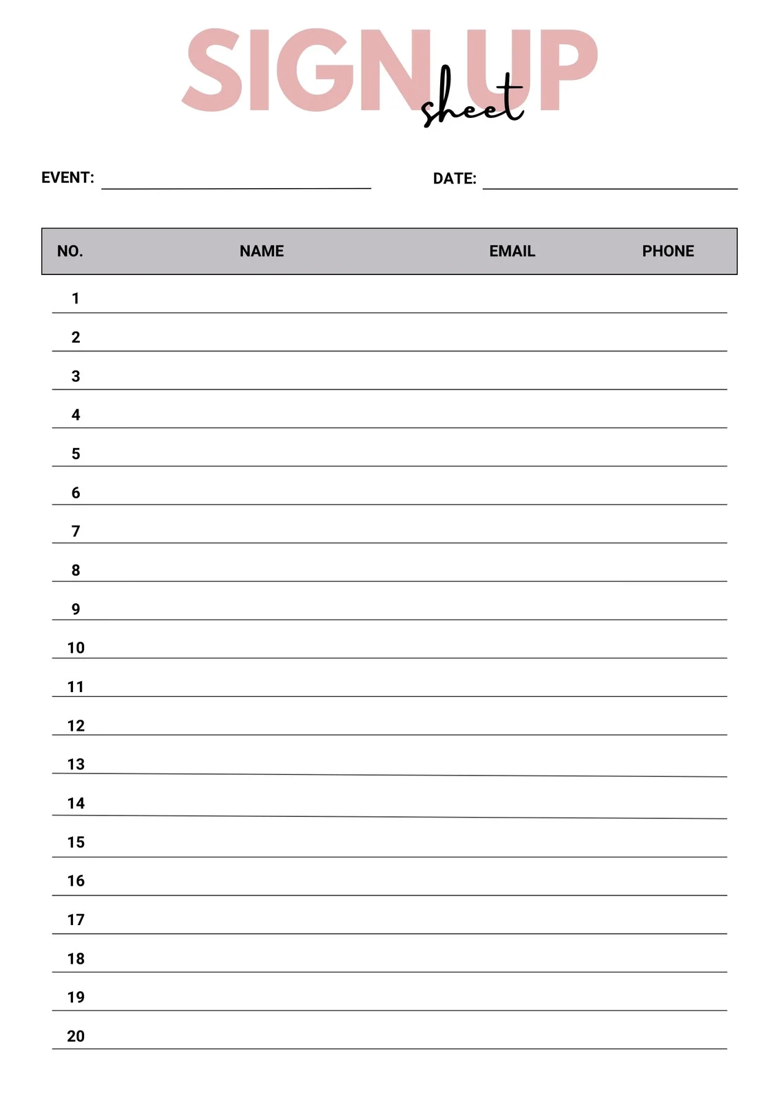 Free And Customizable Sign Up Sheet Templates Free And Customizable Sign Up Sheet Templates