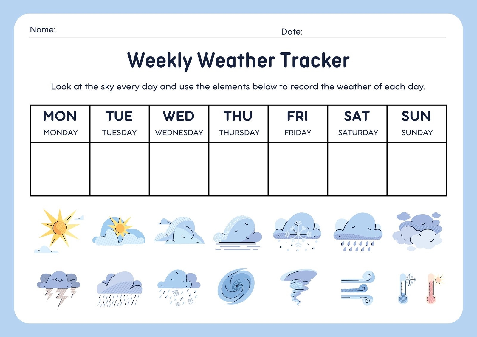 Weekly Weather Chart Printable