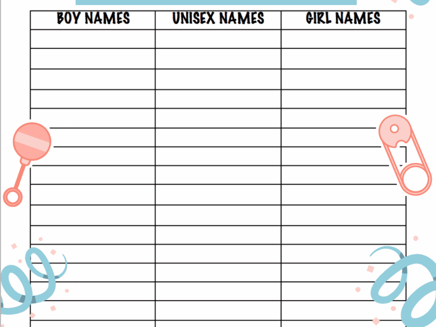 Free Baby Name List Printable To Track Your Favorites I Spy Fabulous