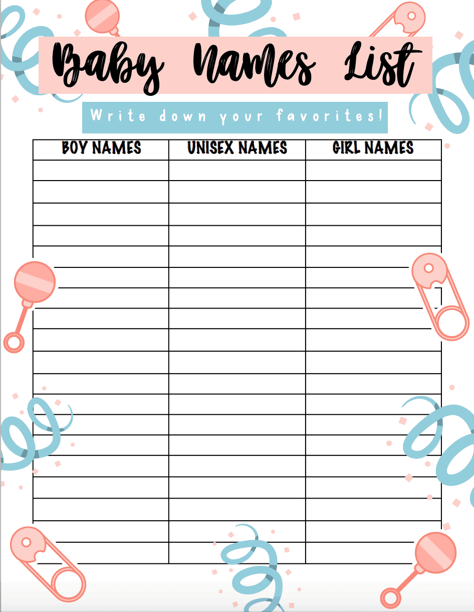 Free Baby Name List Printable To Track Your Favorites I Spy Fabulous