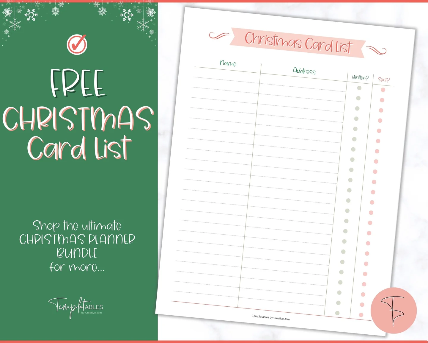 FREE Christmas Card List Printable Holiday Card Tracker Template