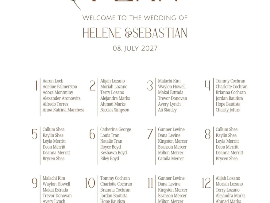 Free Custom Printable Wedding Seating Chart Templates Canva
