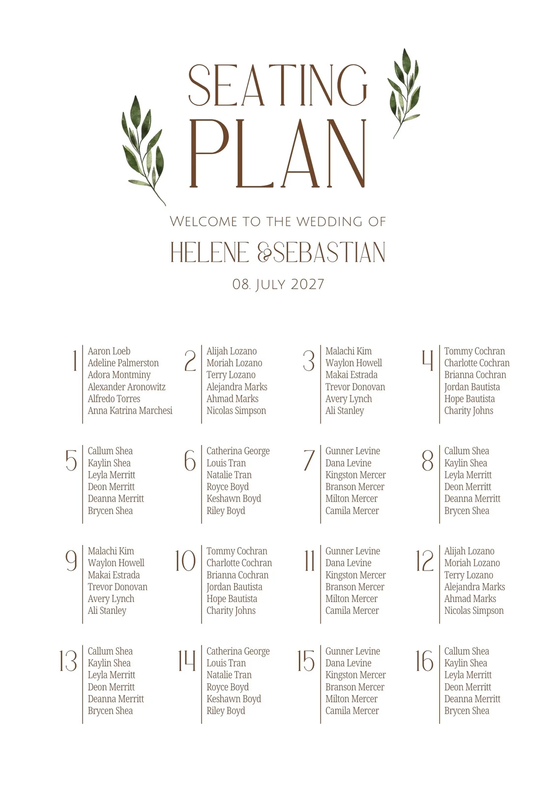 Free Custom Printable Wedding Seating Chart Templates Canva