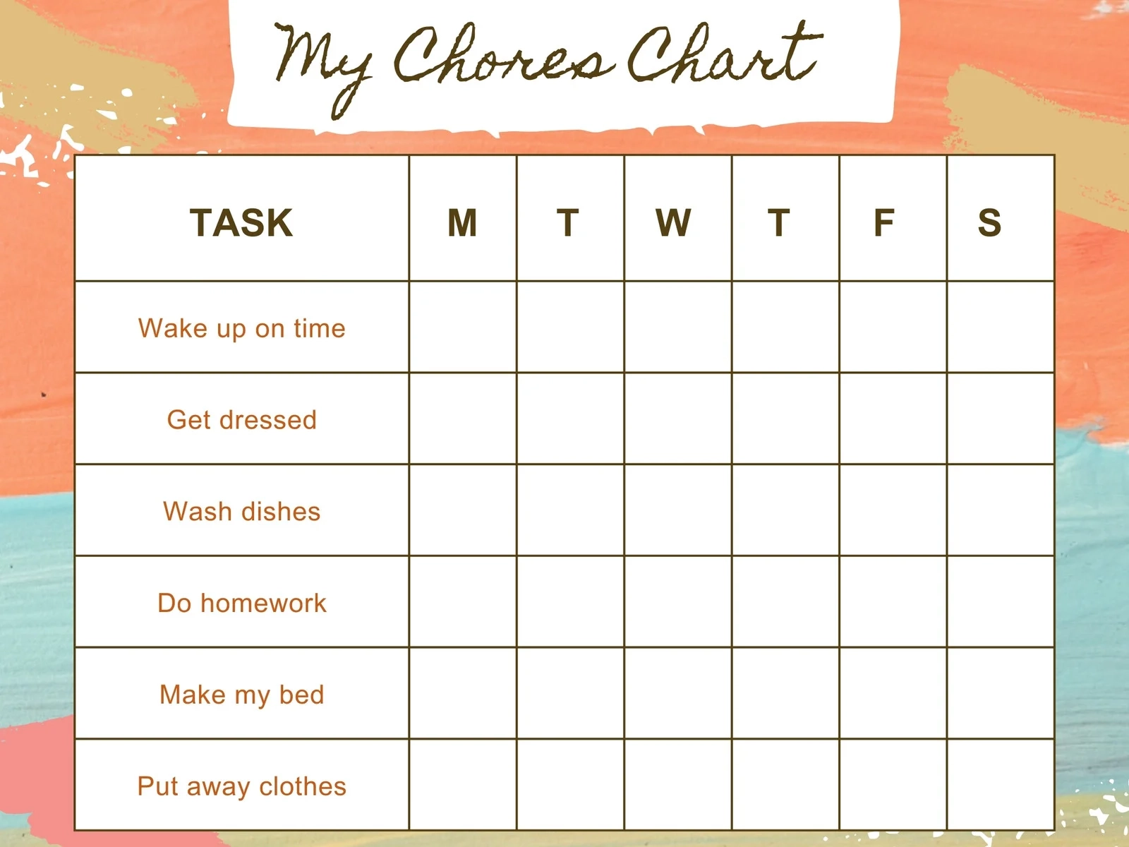 Customizable Printable Chore Chart Customizable Printable Chore Chart