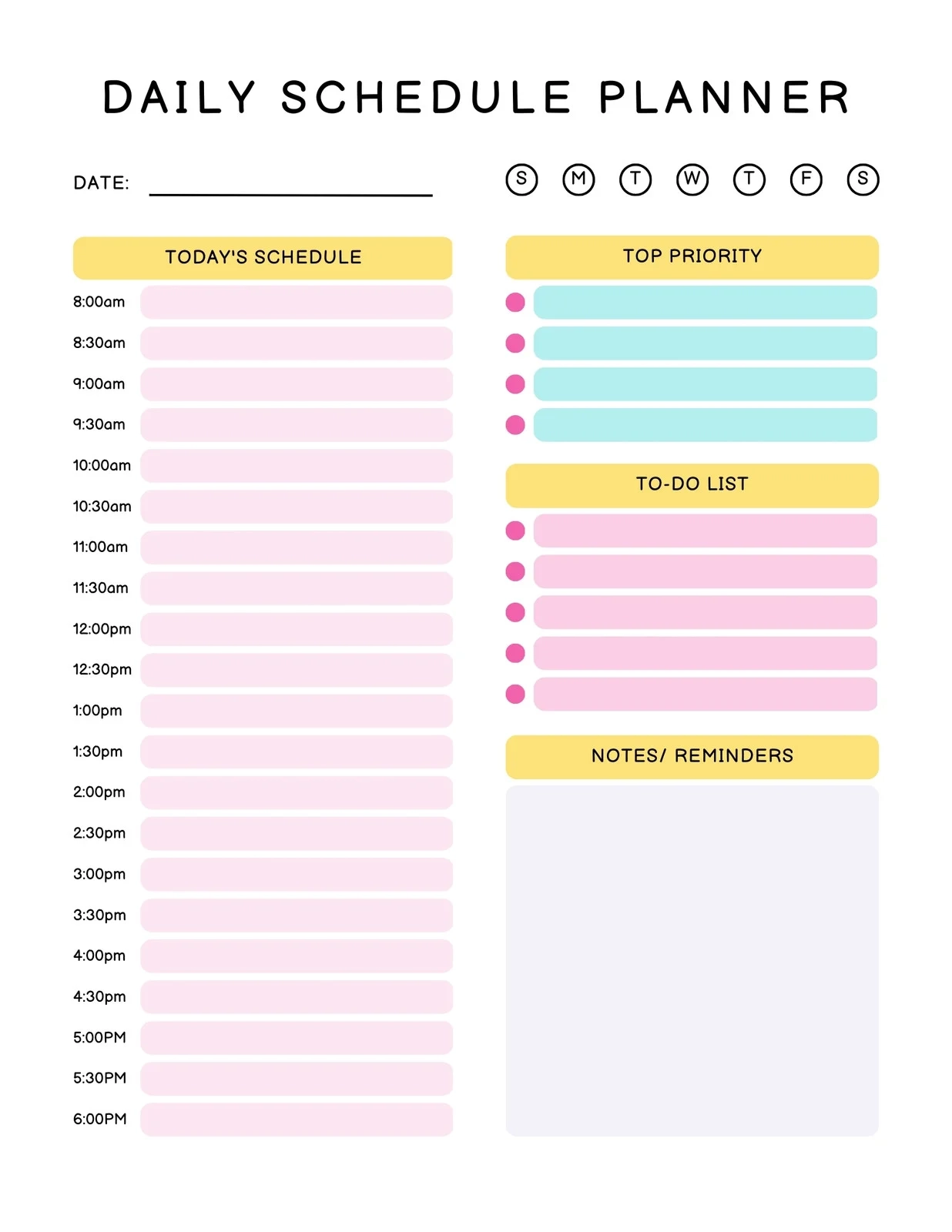 Printable Editable Daily Schedule