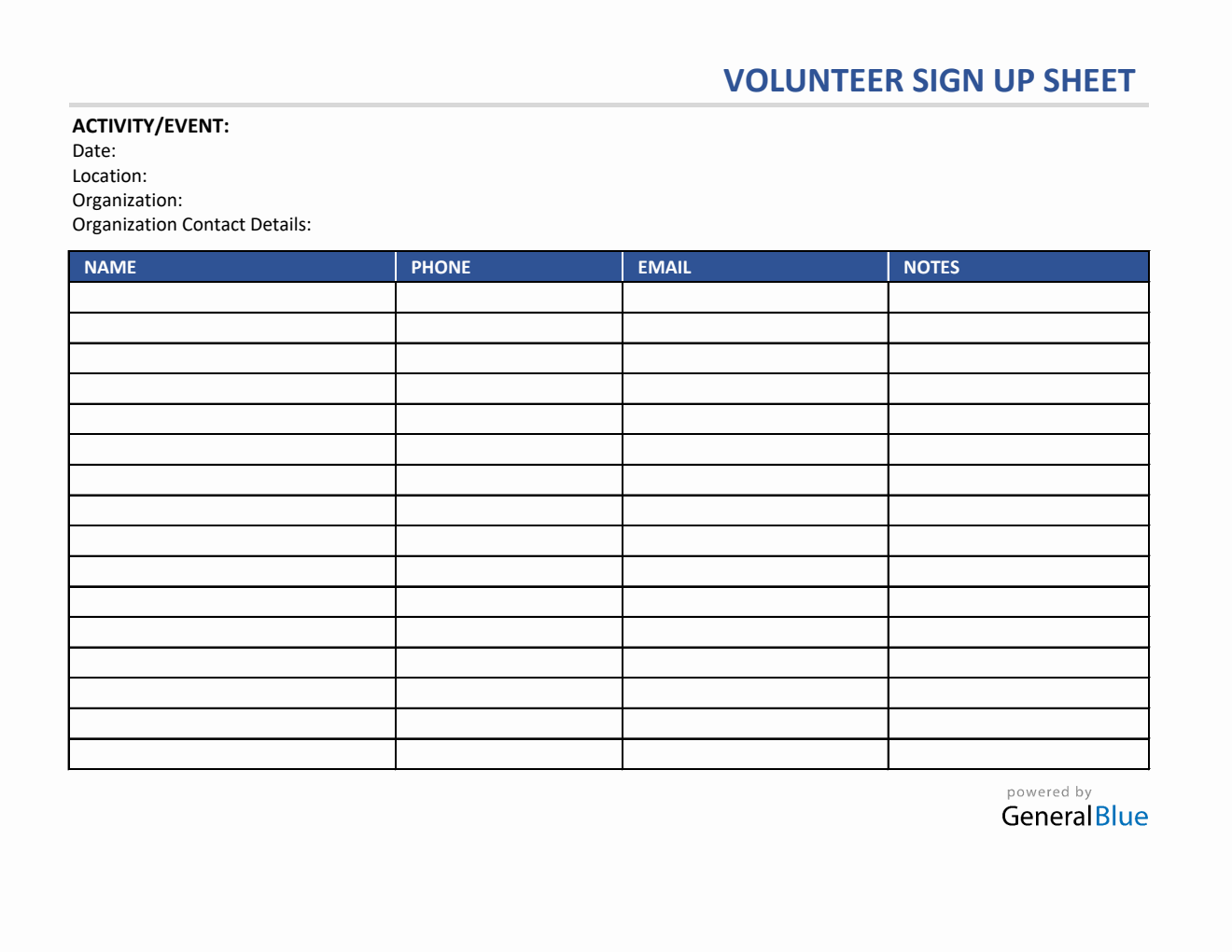 Printable Sign Up Sheet Excel