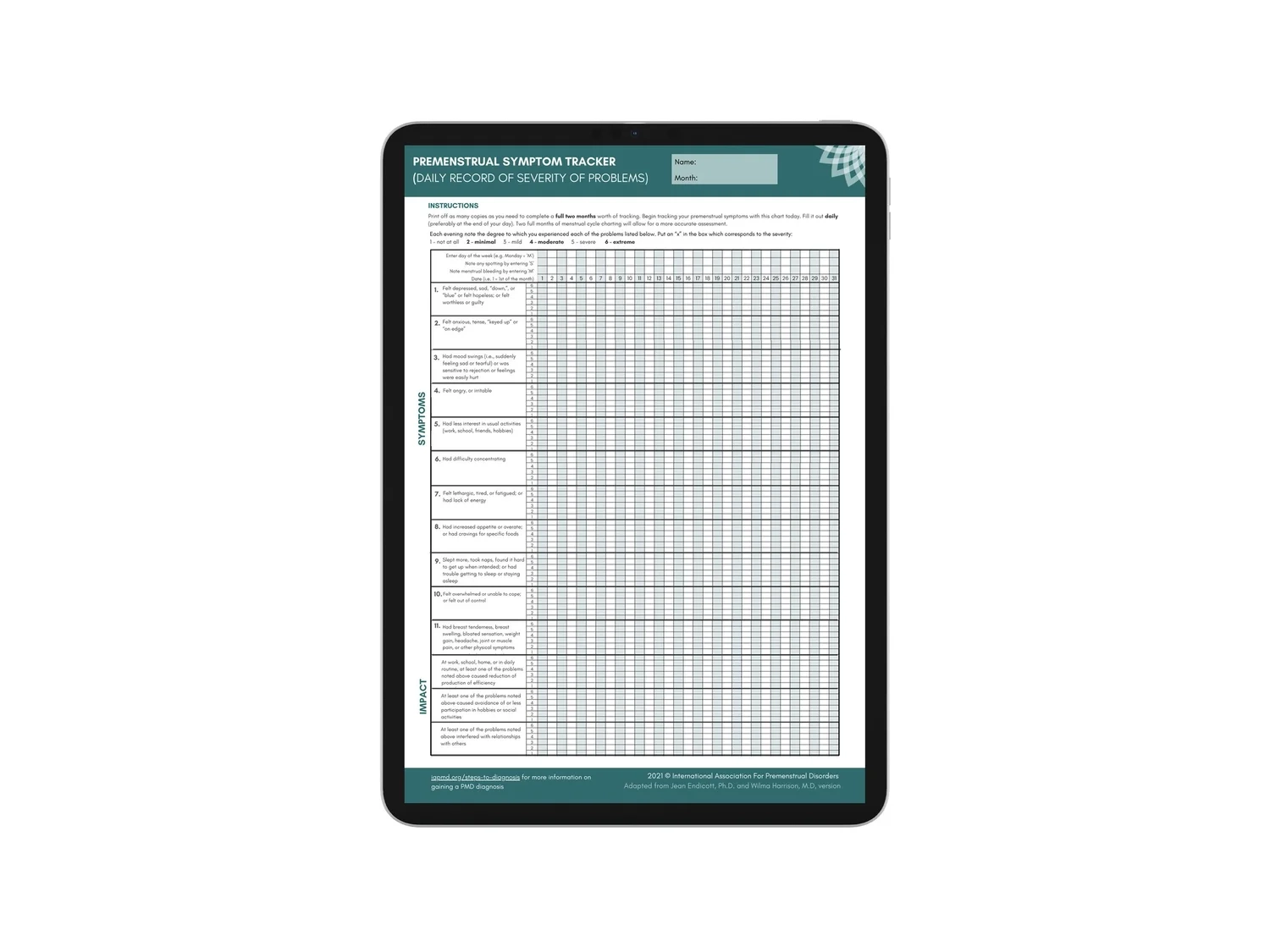 FREE IAPMD Premenstrual Disorders PMDs Symptom Tracker International Association For Premenstrual Disorders