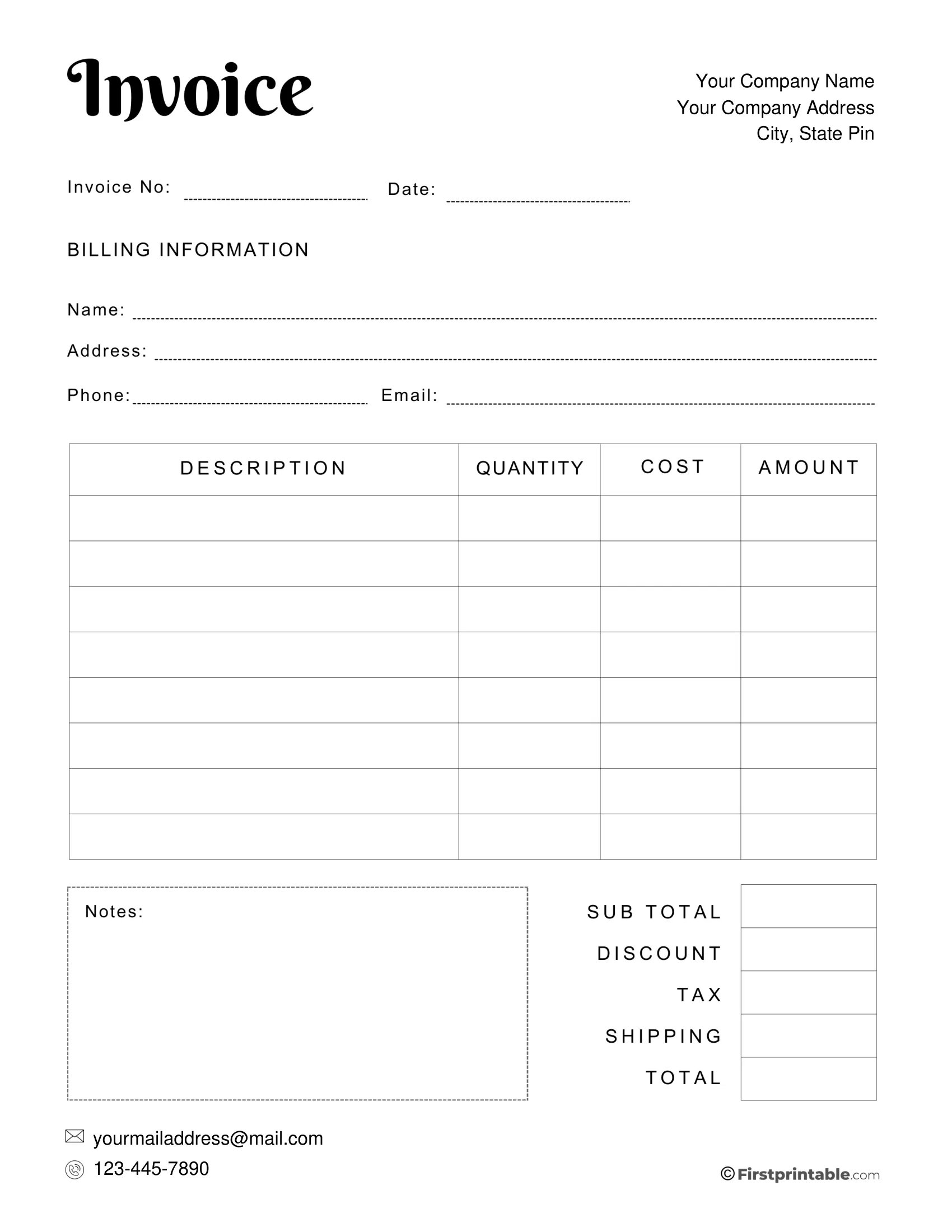 Free Online Printable Invoice Sheet
