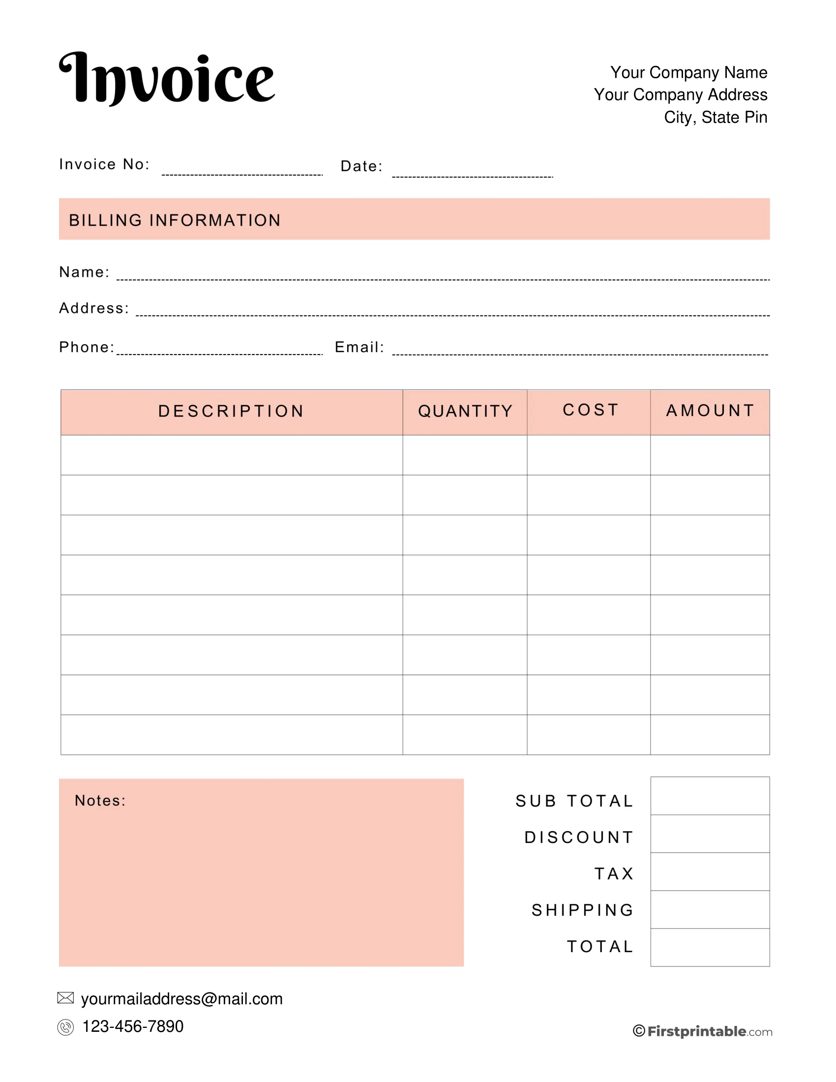 Free Invoice Template Blank Printable Download
