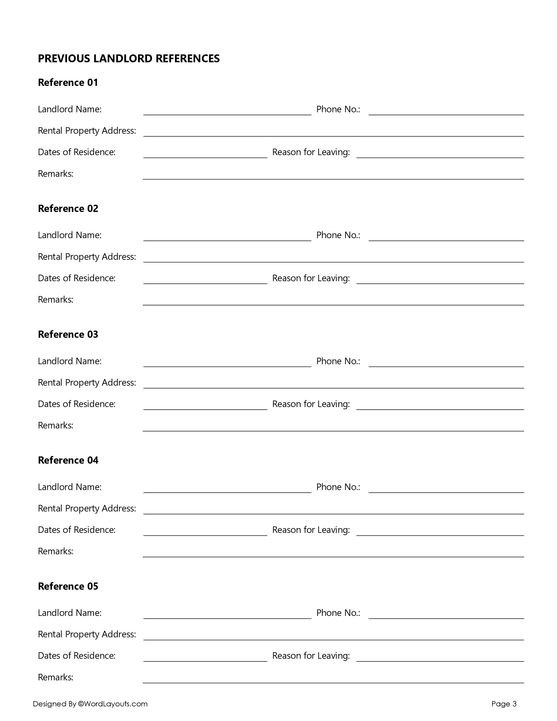 Free Landlord Reference List Template Word GDocs Free Landlord Reference List Template Word GDocs