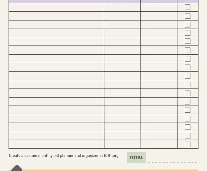 Free Monthly Bills Organizer Templates